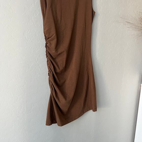 Heavy Manners Brown Ruched Sleeveless Cotton Jersey Mini Dress Size Small - Picture 3 of 6